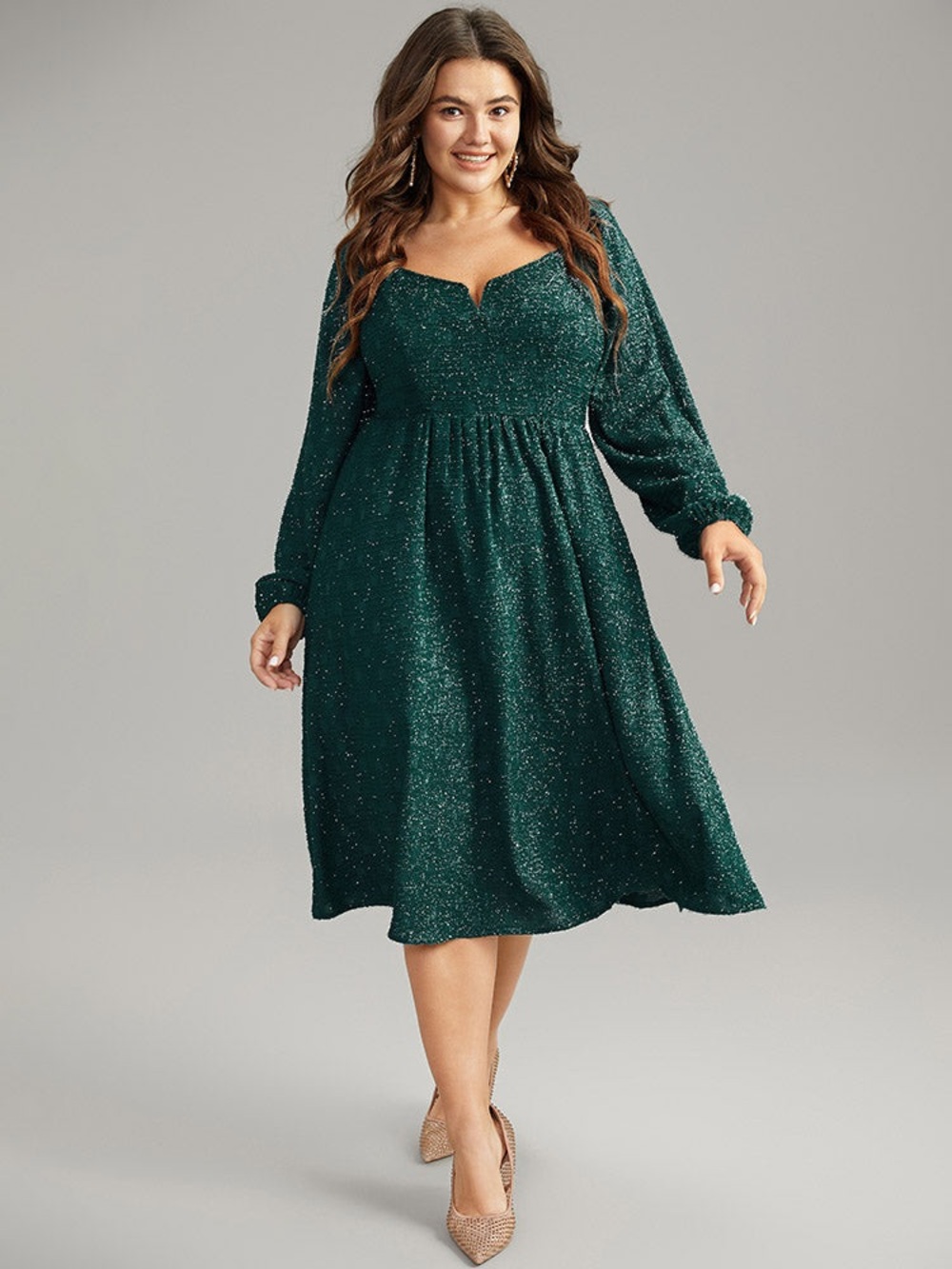 BloomChic Green Textured Square Neck Midi Dress 3X 22-24